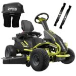 RYOBI 38 in. 100Ah Battery Rear Engine Electric Riding Lawn Mower and Bagging Kit