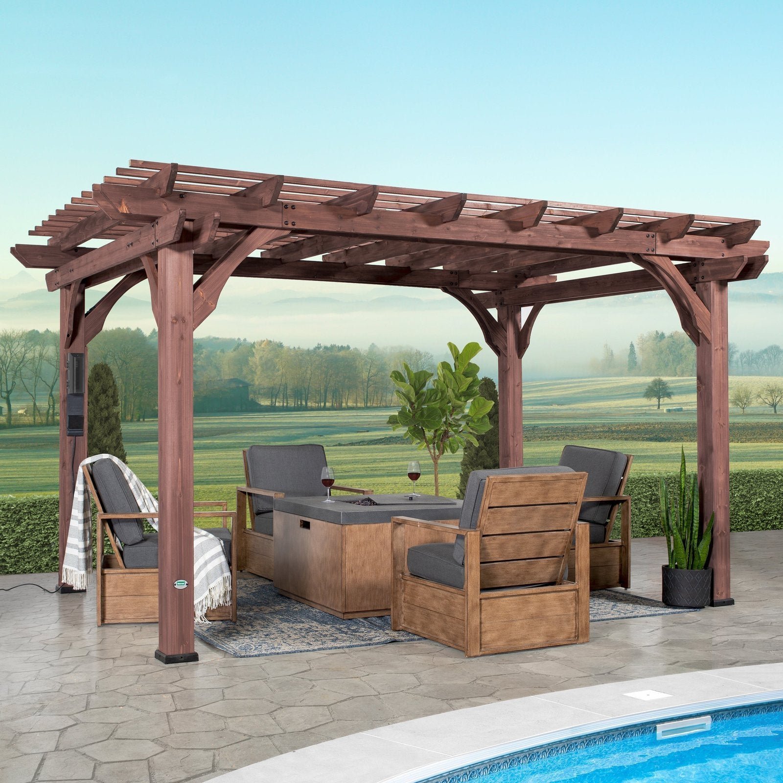 AYW-0024.1-1.jpg 14×10 Somerville Pergola in Walnut Stain - Image 1