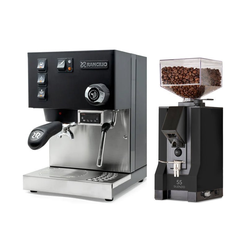 RancilioSilviaPIDandEurekaMignonSilenzio55GrinderBundle-Black.jpg Rancilio Silvia PID Espresso Machine and Mignon Silenzio 55 Grinder Bundle | Seattle Coffee Gear, Stainless, 9.5 Inches - Image 1