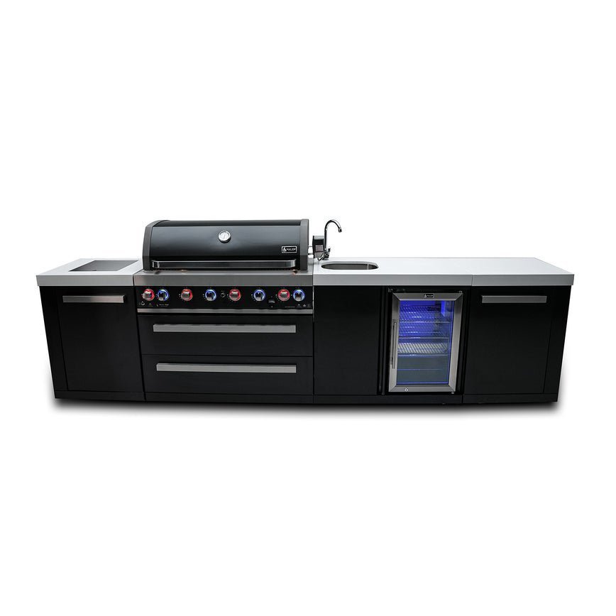 mai805-bssbev_868x868.jpg Mont Alpi 5-Burner Compact Black Outdoor Kitchen Island Gas Grill + Fridge Cabinet - Image 1
