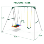 Designasofa 9.5 Ft. Heavy-Duty Metal Swing Set with Belt Swing and Trapeze Bar